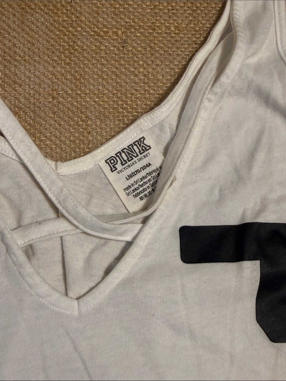 PINK Victoria's Secret White Tank with Black Vertical Logo - Picture 3 of 4